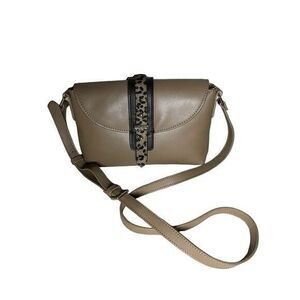 Spartina 449 Taupe Leather Hipster‎ Crossbody Bag With Leopard Calf Hair Buckle